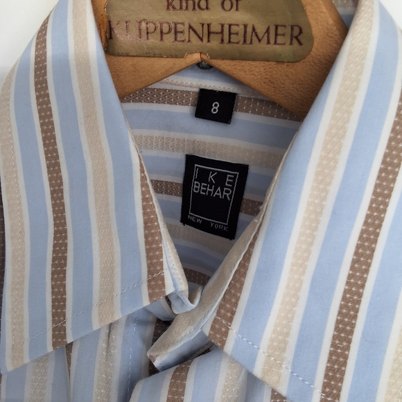 Ike Behar Sz 8 Blue and White Casual Button Down Shirt - Picture 2 of 4